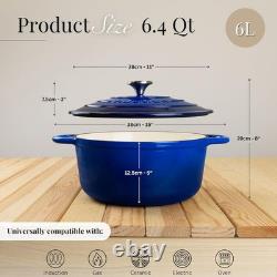 Cocotte en fonte émaillée avec couvercle de 6,4 quarts, casserole antiadhésive P