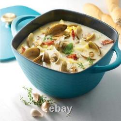 Cocotte en fonte émaillée carrée Tramontina 7qt couleur sarcelle, compatible avec le four