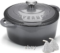 Cocotte en fonte émaillée de 5,5QT avec couvercle, livre de recettes et maniques en coton