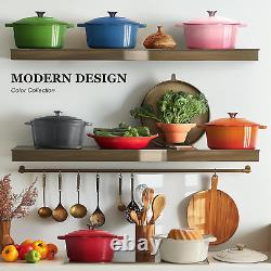 Cocotte en fonte émaillée de 5,5QT avec couvercle, livre de recettes et maniques en coton