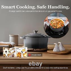 Cocotte en fonte émaillée de 5,5QT avec couvercle, livre de recettes et maniques en coton