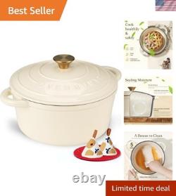 Cocotte en fonte émaillée de 5,5 QT avec couvercle, livre de recettes et manique en coton