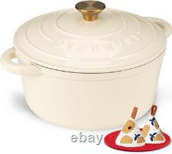 Cocotte en fonte émaillée de 5,5 QT avec couvercle, livre de recettes et manique en coton
