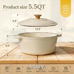 Cocotte en fonte émaillée de 5,5 QT avec couvercle, livre de recettes et manique en coton