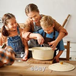 Cocotte en fonte émaillée de 5,5 QT avec couvercle, livre de recettes et manique en coton