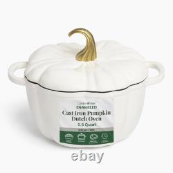 Cocotte en fonte émaillée en forme de citrouille 5,5 qt avec couvercle