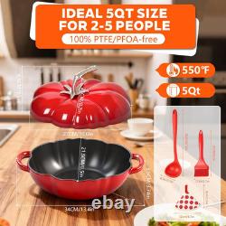 Cocotte en fonte émaillée en forme de citrouille, 5 qt, avec couvercle