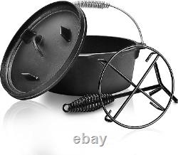 Cocotte en fonte pré-assaisonnée de 10 quarts avec poignée de levage du couvercle, Casserole