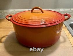 Cocotte hollandaise Vintage COUSANCES en fonte orange flamme avec couvercle 28 cm 7,25 L