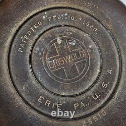 Cocotte néerlandaise Griswold en fonte antique brevetée de 1920 n°8 avec couvercle, à rénover