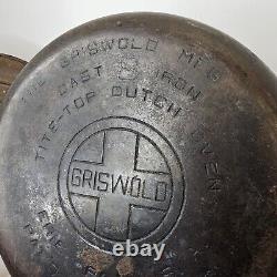 Cocotte néerlandaise Griswold en fonte antique brevetée de 1920 n°8 avec couvercle, à rénover