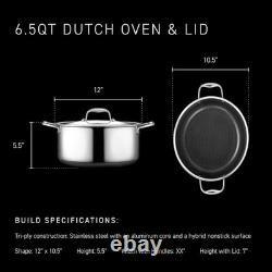 Cocotte ovale hybride antiadhésive de 6,5 quarts avec couvercle en acier inoxydable, reste frais au toucher