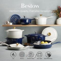 Cocotte ronde en fonte émaillée Tramontina avec couvercle, 6,5 pintes, bleue
