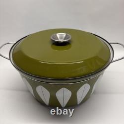Cocotte vintage Catherine Holm de Norvège en émail Avocado White Lotus 12,5 avec couvercle