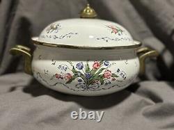 Collection de cuisine en métal émaillé floral VTG et laiton