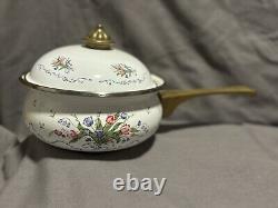 Collection de cuisine en métal émaillé floral VTG et laiton