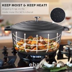 Couvercle de cocotte Insetfy grande taille – marmite en fonte d’aluminium de 7,5 qt avec deux poignées