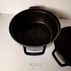 Couvercle de poêle-gril pour cocotte 2-en-1 Staub 28 cm 7 qt bleu marine en bon acier émaillé en fonte France