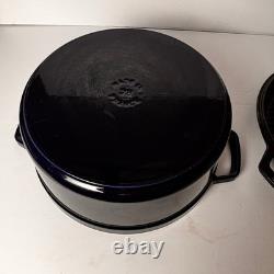 Couvercle de poêle-gril pour cocotte 2-en-1 Staub 28 cm 7 qt bleu marine en bon acier émaillé en fonte France