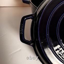 Couvercle de poêle-gril pour cocotte 2-en-1 Staub 28 cm 7 qt bleu marine en bon acier émaillé en fonte France