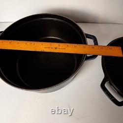 Couvercle de poêle-gril pour cocotte 2-en-1 Staub 28 cm 7 qt bleu marine en bon acier émaillé en fonte France
