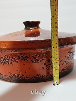 Couvercle de pot en émail orange éclaboussures de lave Dutch Oven Vtg Hanova de Pasadena 13 WOW