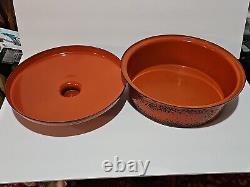 Couvercle de pot en émail orange éclaboussures de lave Dutch Oven Vtg Hanova de Pasadena 13 WOW