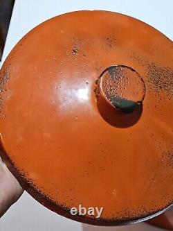 Couvercle de pot en émail orange éclaboussures de lave Dutch Oven Vtg Hanova de Pasadena 13 WOW