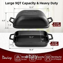 Davivy cocotte en fonte de 9 qt avec couvercle pour la cuisson du pain au levain, antiadhésive