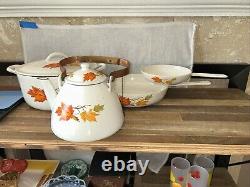 Descoware Théière en Fonte Émaillée Autonome Autumn Leaves avec 2 Poêles + 3 Couvercles