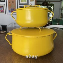Deux casseroles DANSK France KOBENSTYLE ENAMEL JAUNE avec couvercle TIRVET 4 et 2 QT