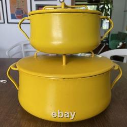 Deux casseroles DANSK France KOBENSTYLE ENAMEL JAUNE avec couvercle TIRVET 4 et 2 QT