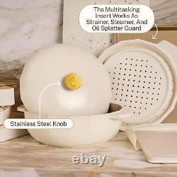Dutch Oven avec couvercle 5,3 litres, finition émaillée mate, acier inoxydable blanc cassé