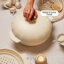 Dutch Oven avec couvercle 5,3 litres, finition émaillée mate, acier inoxydable blanc cassé