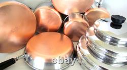 Ensemble de 12 pièces de casseroles, faitout, poêle + couvercles en cuivre Revere Ware vintage USA
