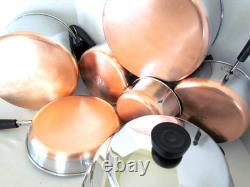 Ensemble de 12 pièces de casseroles, faitout, poêle + couvercles en cuivre Revere Ware vintage USA