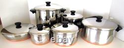 Ensemble de 12 pièces de casseroles, faitout, poêle + couvercles en cuivre Revere Ware vintage USA