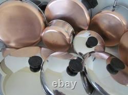 Ensemble de 12 pièces de casseroles, faitout, poêle + couvercles en cuivre Revere Ware vintage USA