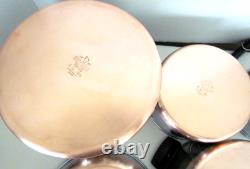 Ensemble de 12 pièces de casseroles, faitout, poêle + couvercles en cuivre Revere Ware vintage USA