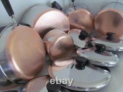 Ensemble de 12 pièces de casseroles, faitout, poêle + couvercles en cuivre Revere Ware vintage USA