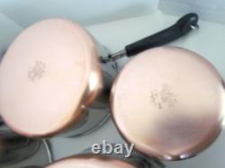 Ensemble de 12 pièces de casseroles, faitout, poêle + couvercles en cuivre Revere Ware vintage USA