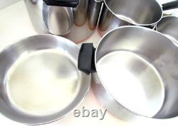 Ensemble de 12 pièces en cuivre plaqué Vintage Revere Ware. Casseroles, faitout, poêle + couvercles USA