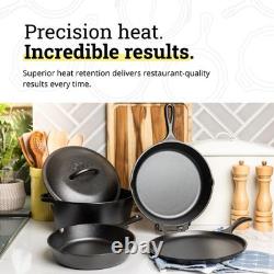 Ensemble de 5 pièces de batterie de cuisine en fonte pré-assaisonnée : poêles, plaque de cuisson et cocotte néerlandaise N