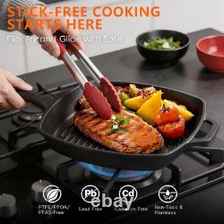 Ensemble de batterie de cuisine en fonte pré-assaisonnée de 6 pièces, comprenant un faitout de 5 pintes avec couvercle, 8'