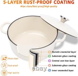 Ensemble de batteries de cuisine en fonte émaillée, 5 pièces de casseroles et poêles recouvertes de céramique avec couvercle hollandais