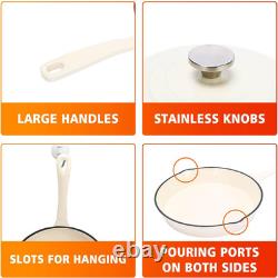 Ensemble de batteries de cuisine en fonte émaillée, 5 pièces de casseroles et poêles recouvertes de céramique avec couvercle hollandais