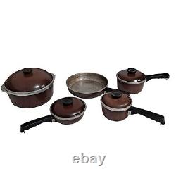 Ensemble de casseroles et poêles Vintage Club Pot Pan, couleur brun, comprenant une marmite, une poêle, une casserole, 5 pots et 4 couvercles.