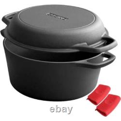 Ensemble de cocotte en fonte et de poêle avec poignées doubles, pré-assaisonné