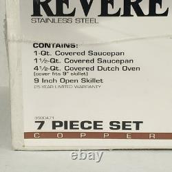Ensemble vintage Revere Ware neuf pièces : casseroles, faitout, poêle et couvercles, Clinton, Illinois