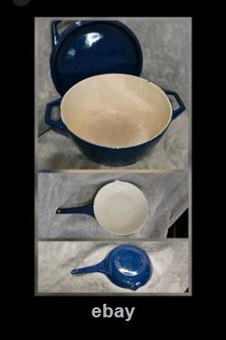 Fait à la main COPCO D2 Fait en fonte émaillée bleu foncé avec couvercle et casserole vintage